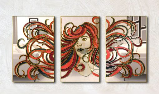 Aphrodite gold trim mirrored art triptych wall mirror