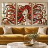 Aphrodite triptych above a gold sofa art wall mirror