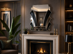 poirot black and silver trim art deco fan wall mirror
