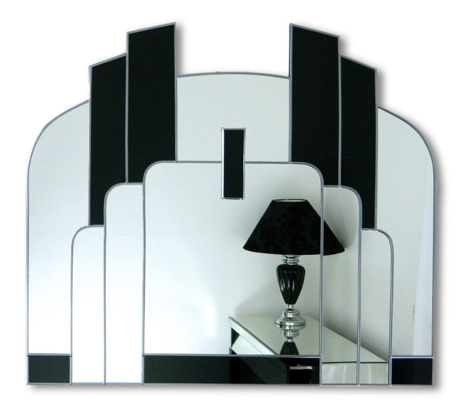 Amelia Original Handcrafted Art Deco Full Length Fan Wall Mirror in Cream and Black Bespoke