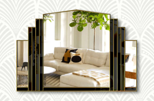 Serenity black glass gold trim wall mirror