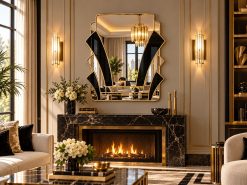 poirot black and gold trim in living room fan art deco wall mirror