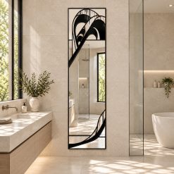 empress bathroom black trim wall art mirror