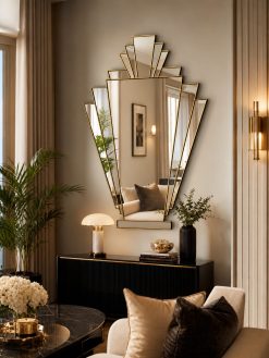 babushka clear gold art deco fan wall mirror