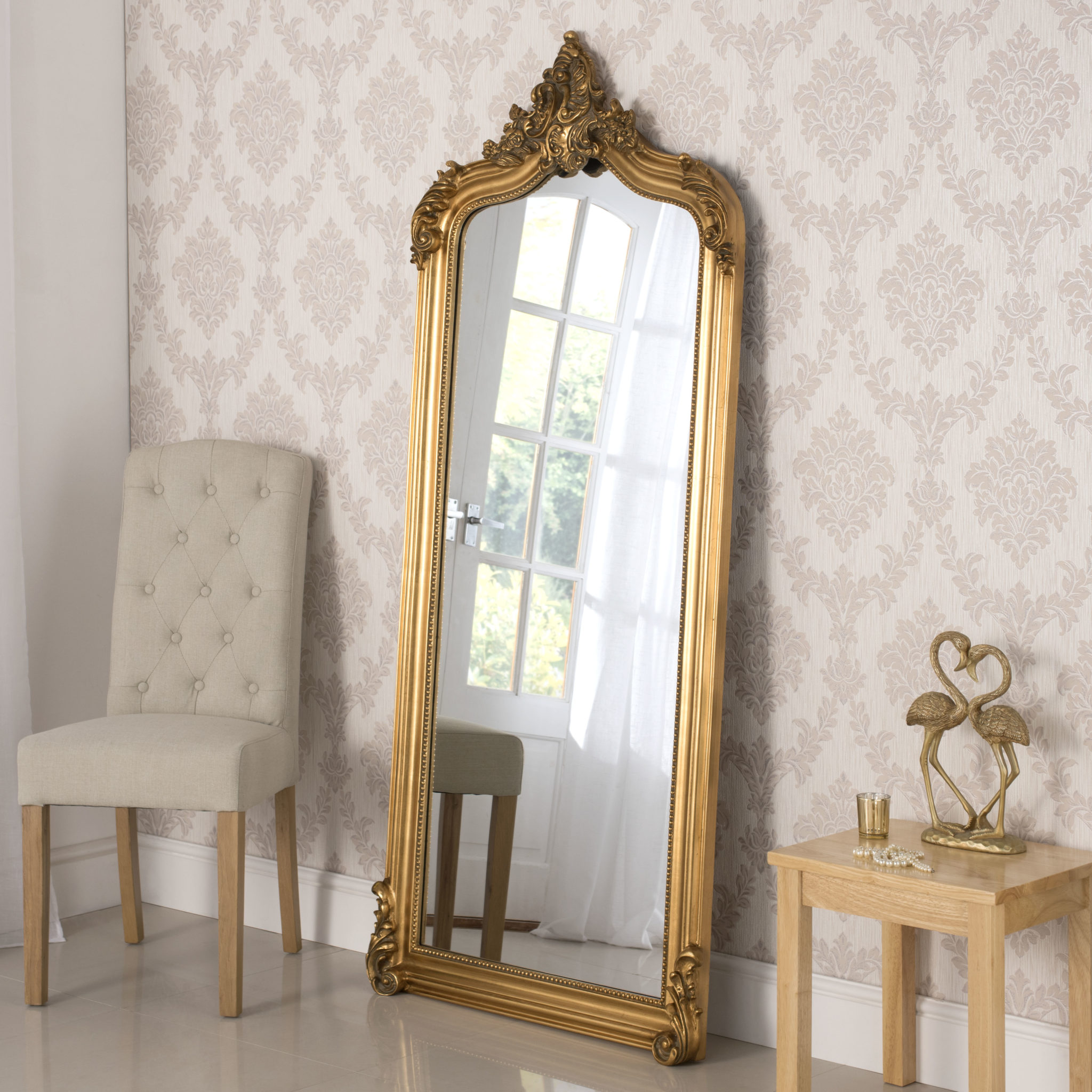 Nicoli Ornate Swept Framed Full Length, Antique Gold Frame Full Length Mirror