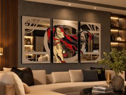 Ruby lounge tryptich mirrored wall art