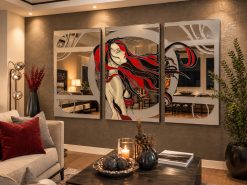 Ruby lounge tryptich mirrored wall art