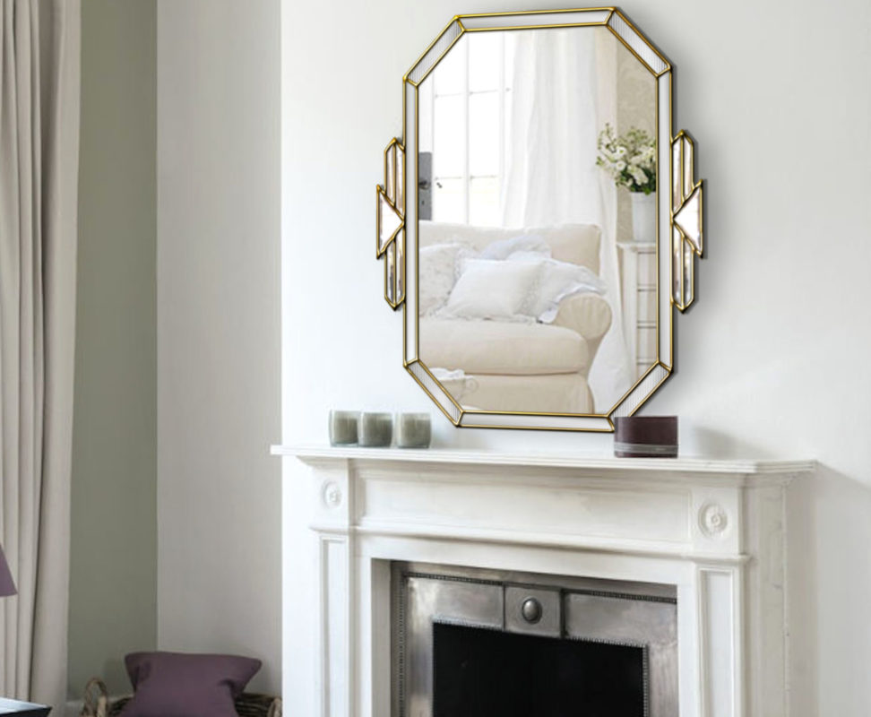 Tiffany Original Handcrafted Art Deco Over Mantle Wall Mirror with Gold