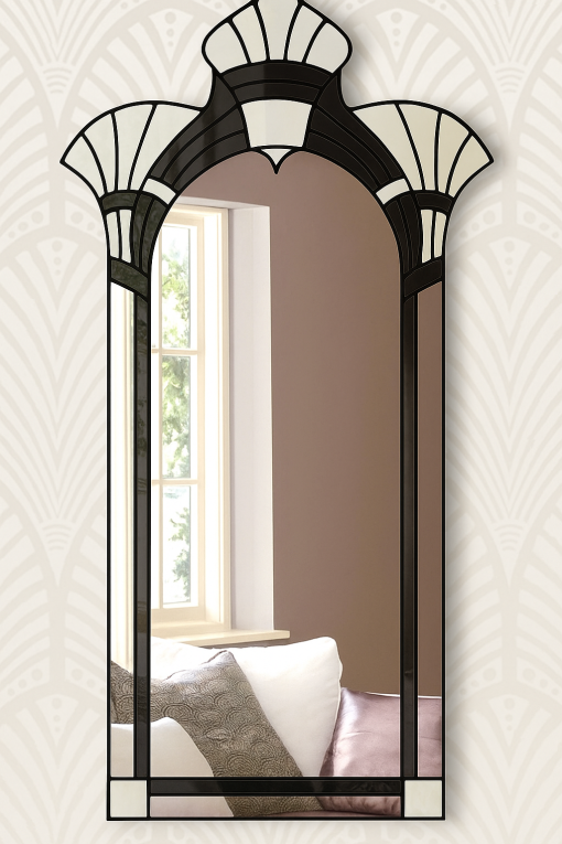 amelia cream and black with black trim art deco wall mirror
