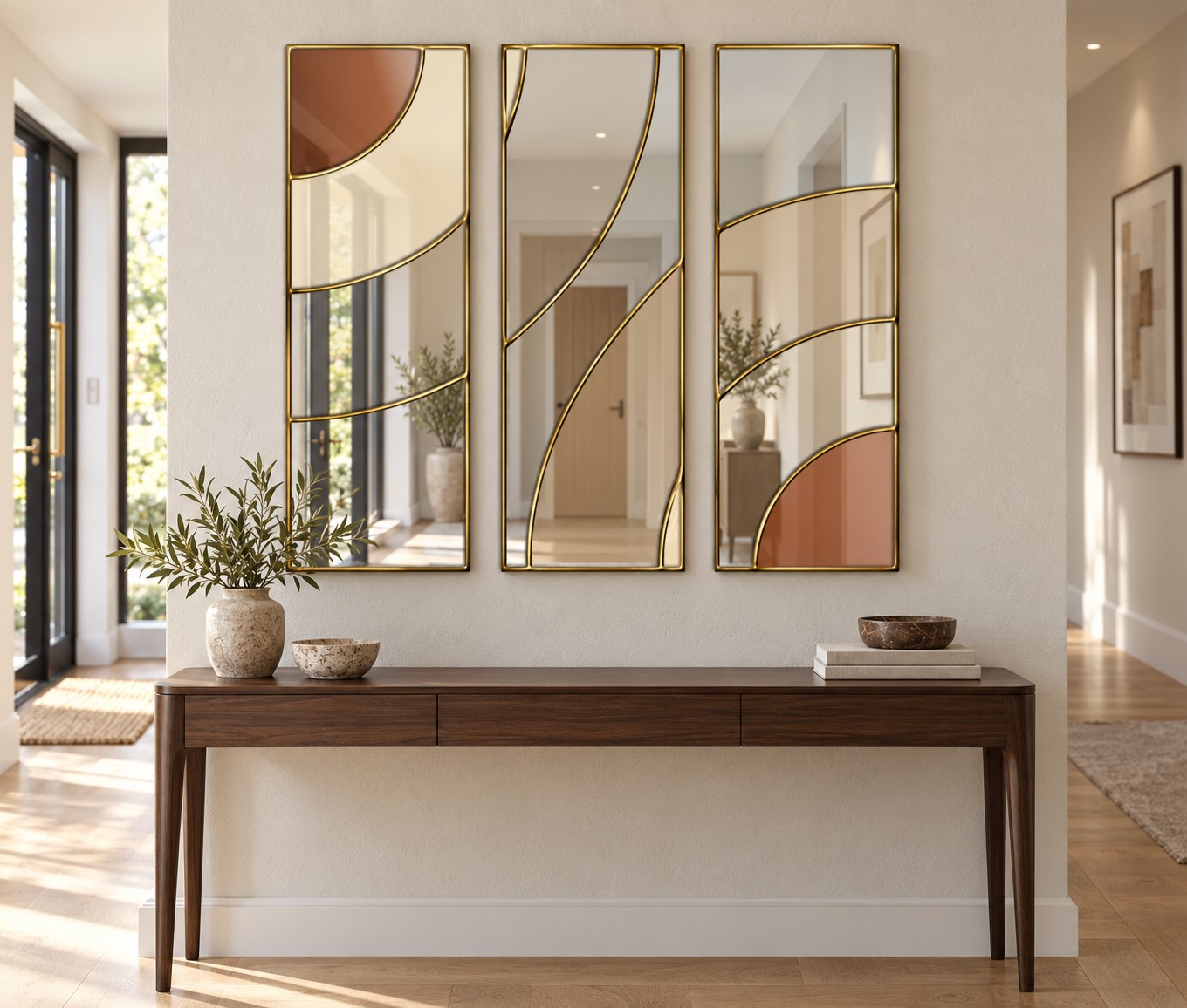 brit pop autumn hallway gold trim modern wall art mirror