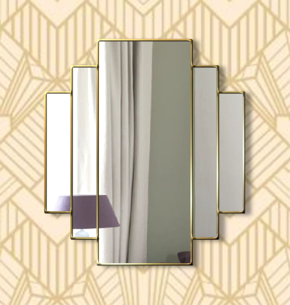 Mirage Original Handcrafted Classic Art Deco Over Mantle Wall Mirror In Gold  - Bespoke Mirrors | Art Deco Mirrors | Custom Made Mirrors