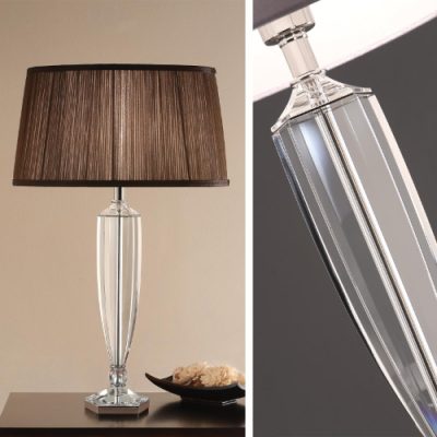Art Deco Hemmingway Crystal Table Lamp – Chocolate Pleated Shade