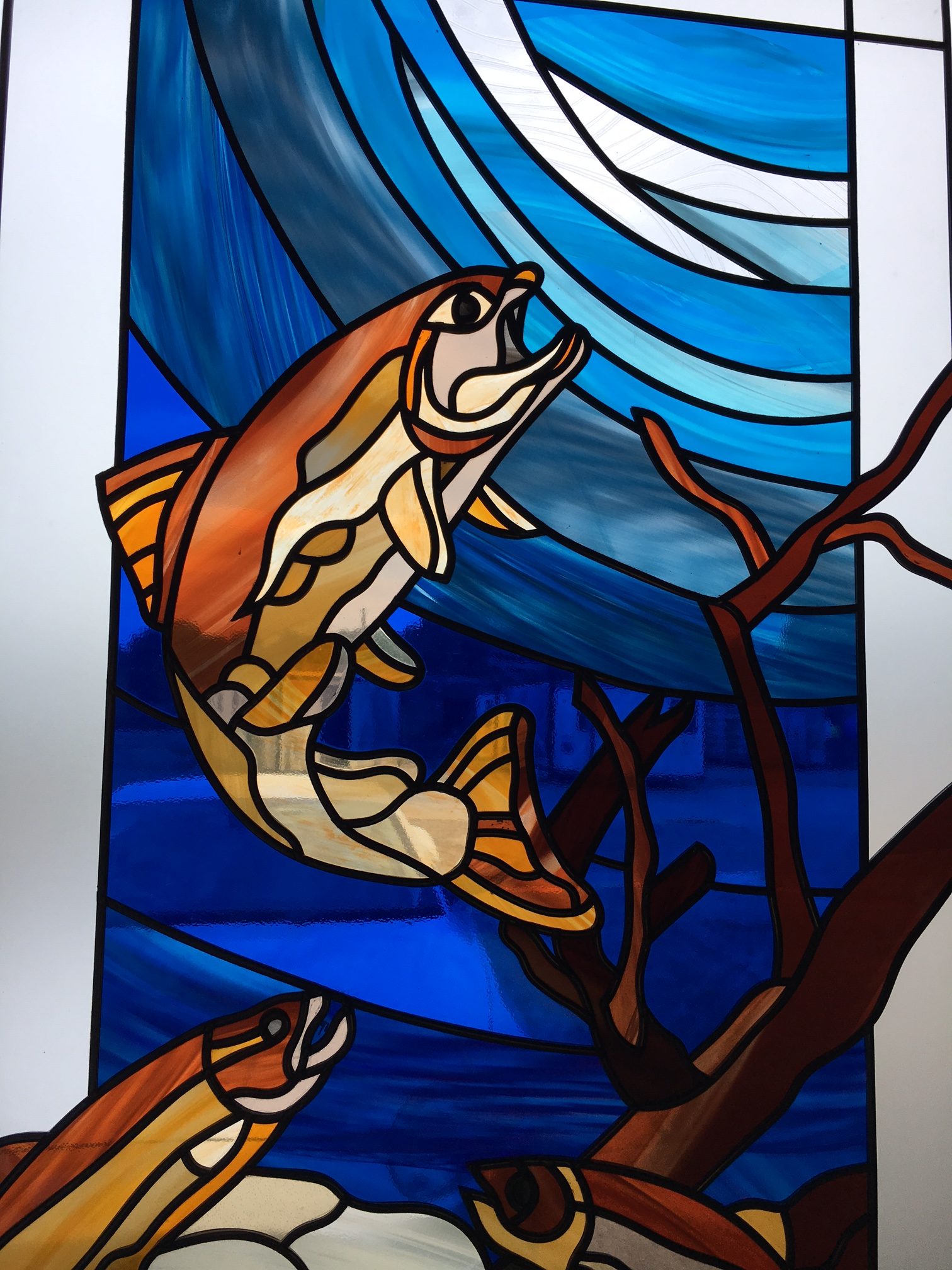 Fish Original Coloured Stained Glass Art Bespoke Mirrors Art Deco