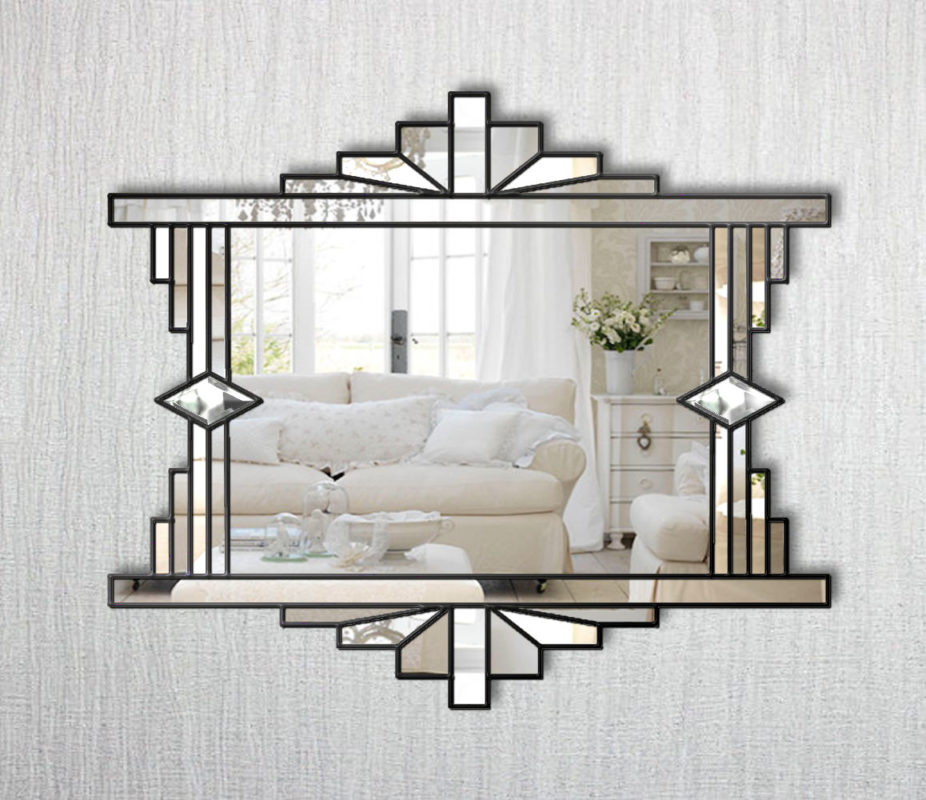 art deco Mia with black trim wall mirror
