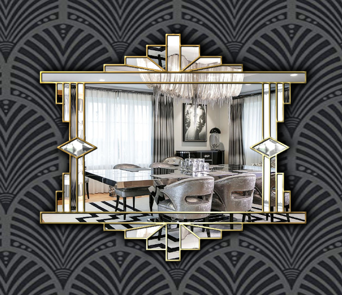 Mia Original Ornate Art Deco Over Mantle Fan Wall Mirror with a Gold Trim -  Bespoke Mirrors | Art Deco Mirrors | Custom made Mirrors