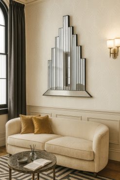 The New York Art Deco Wall mirror is a stunning and unique mirror that will create a lasting impression on all art deco enthusiasts with its vertical, spire-like mirrored panels, slightly angled to create a wonderful, glittering three-dimensional effect.
