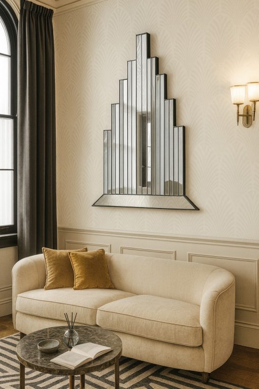 The New York Art Deco Wall mirror is a stunning and unique mirror that will create a lasting impression on all art deco enthusiasts with its vertical, spire-like mirrored panels, slightly angled to create a wonderful, glittering three-dimensional effect.