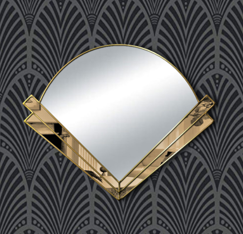 Clarice Original Handcrafted Art Deco Fan Over Mantle Wall Mirror with