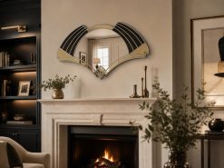 elise in silver, black and gold glass art deco fan wall mirror