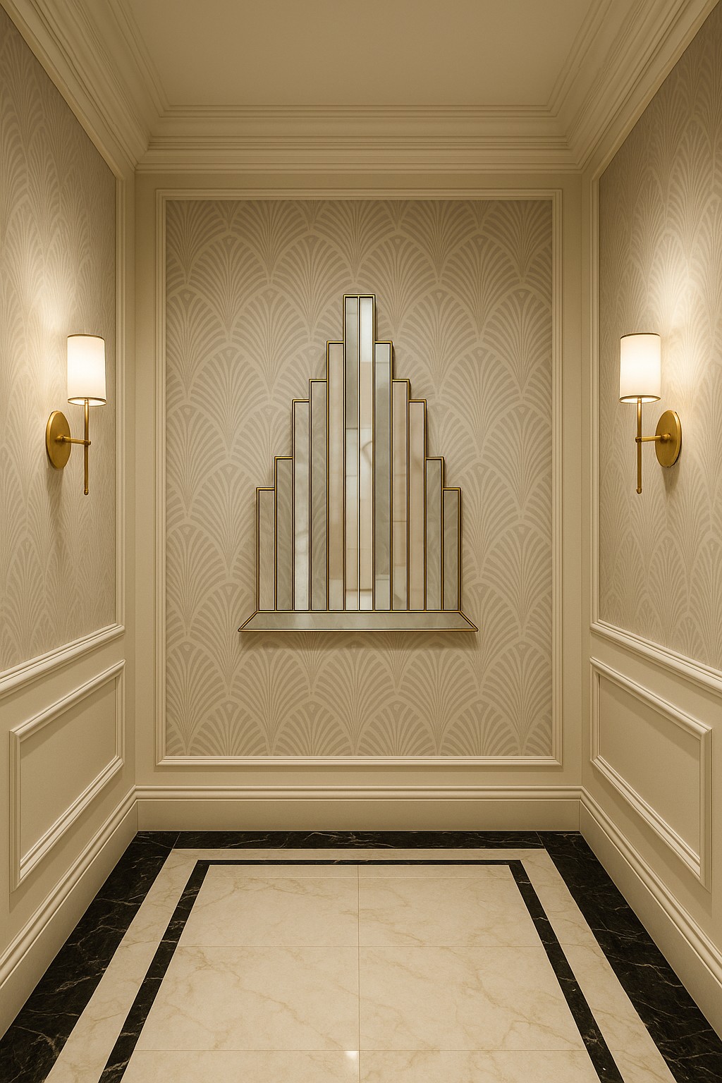 The New York Art Deco Wall mirror is a stunning and unique mirror that will create a lasting impression on all art deco enthusiasts with its vertical, spire-like mirrored panels, slightly angled to create a wonderful, glittering three-dimensional effect.