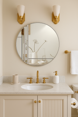 dahlia in silver bathroom art deco wall mirror