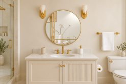 dahlia circle gold trim art deco bathroom wall mirror