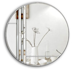 Dahlia Art Deco Wall Mirror featuring vertical strips creating a subtle 3D illusion, handcrafted with silver, gold, or black trim