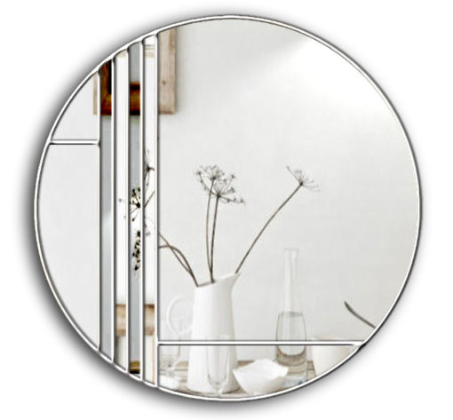 Dahlia Art Deco Wall Mirror featuring vertical strips creating a subtle 3D illusion, handcrafted with silver, gold, or black trim