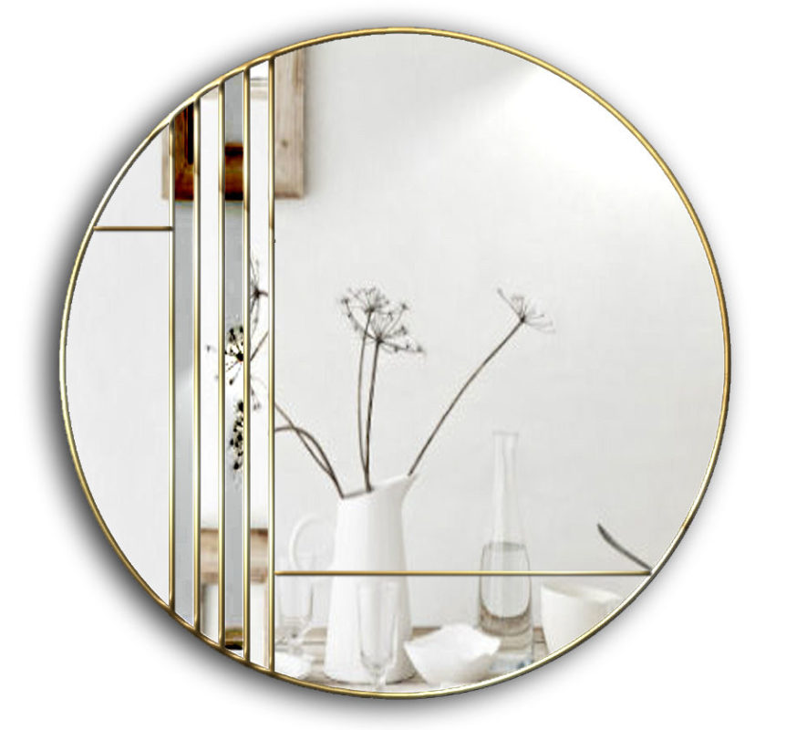 Dahlia Original Handcrafted Art Deco Round Wall Mirror with Gold Trim