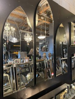 The Notre Dame Gothic window mirror triptych features diamond polished arch shaped mirrors, each comprising square and shaped mirror sections that create an amazing mirror and the perfect finishing touch for a Gothic look.