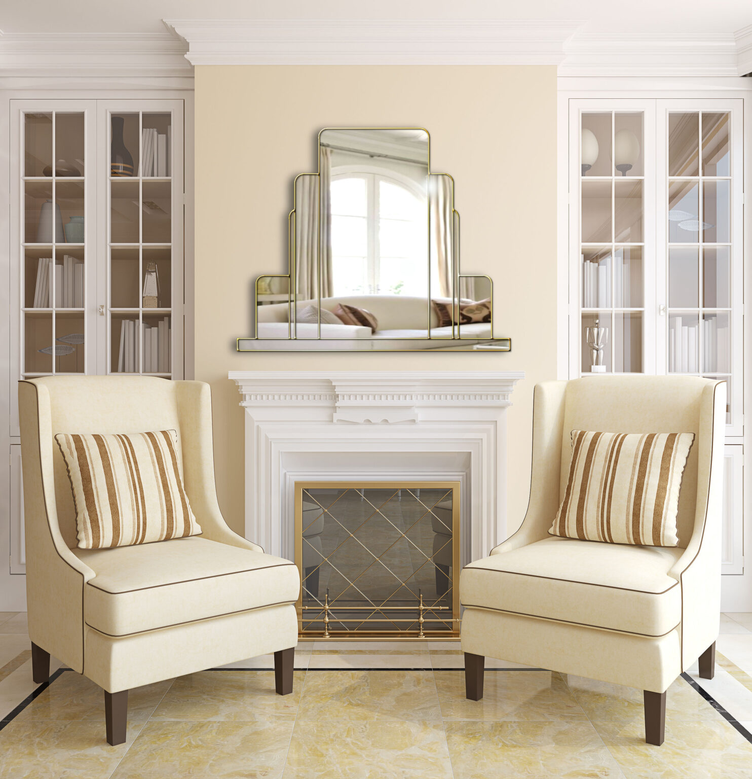 Arlington Original Handcrafted Art Deco Over Mantle Wall Mirror in Gold