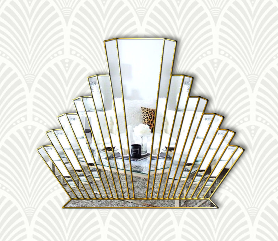 Amelia Original Handcrafted Art Deco Full Length Fan Wall Mirror in Cream and Black Bespoke
