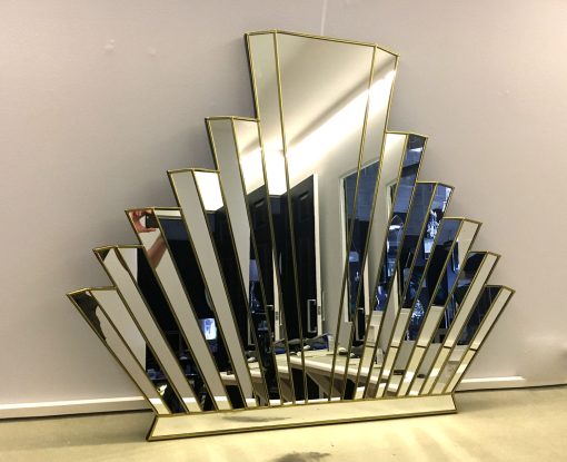 Detroit Art Deco Overmantle Wall Mirror - Handcrafted masterpiece with three-dimensional mirror sections, silver trim, and exclusive design by Phillip Orr