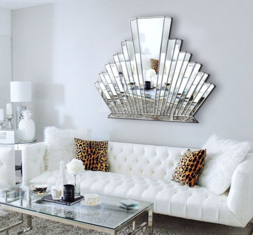 Amelia Original Handcrafted Art Deco Full Length Fan Wall Mirror in Cream and Black Bespoke