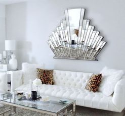 Detroit Art Deco Overmantle Wall Mirror - Handcrafted masterpiece with three-dimensional mirror sections, silver trim, and exclusive design by Phillip Orr