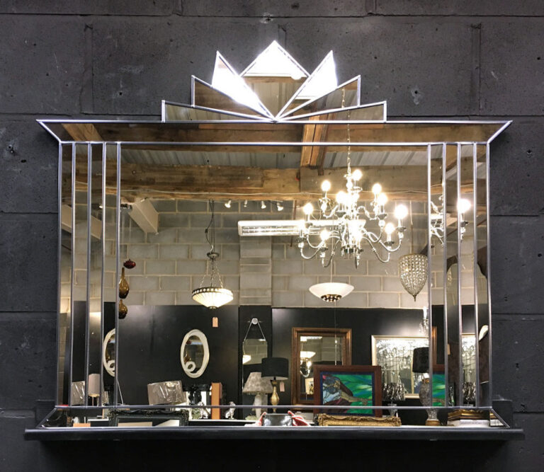 Hobart Original Handcrafted Art Deco Fan Over Mantle Wall Mirror in