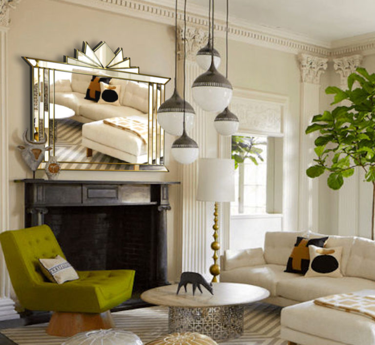 Hobart Original Handcrafted Art Deco Fan Over Mantle Wall Mirror in