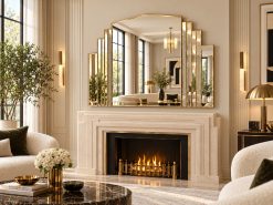 serenity gold trim art deco fireplace living room overmantle wall mirror