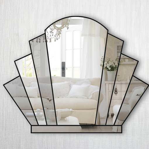 gatsby tinted grey mirror black trim art deco fan wall mirror