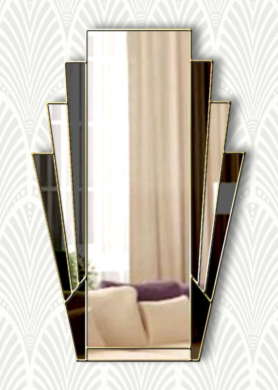 Minerva Original Handcrafted Fan Art Deco Wall Mirror with Black Glass