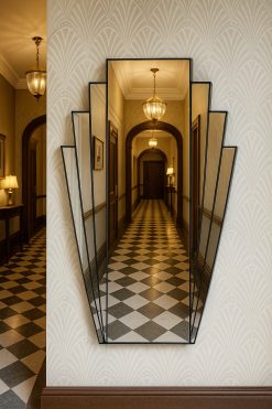 The Minerva Original Handcrafted Fan Art Deco Wall Mirror with a Silver Trim is the perfect addition to an art deco enthusiasts' room. With an elegant fan shape, the mirror features clear mirror fans, framing a central clear mirror, with all sections finished with a silver trim. As this mirror will be handmade to order, you can have it made to a size to suit your home or, alternatively add colour to it to suit your room.