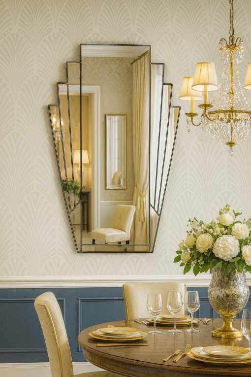 The Minerva Original Handcrafted Fan Art Deco Wall Mirror with a Silver Trim is the perfect addition to an art deco enthusiasts' room. With an elegant fan shape, the mirror features clear mirror fans, framing a central clear mirror, with all sections finished with a silver trim. As this mirror will be handmade to order, you can have it made to a size to suit your home or, alternatively add colour to it to suit your room.
