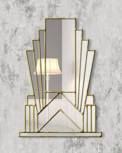 Aurora gold trim art deco over mantle wall mirror