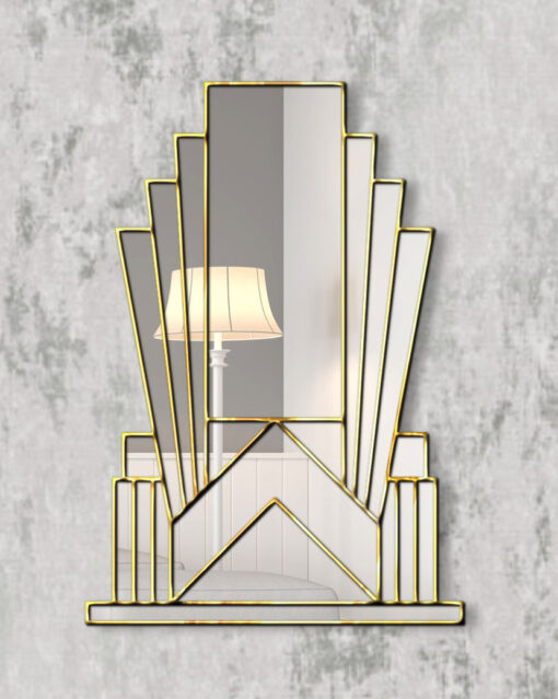 Aurora gold trim art deco over mantle wall mirror