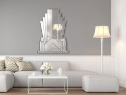 Aurora room setting 3 silver art deco over mantle wall mirror