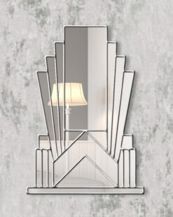 Aurora silver trim art deco over mantle wall mirror