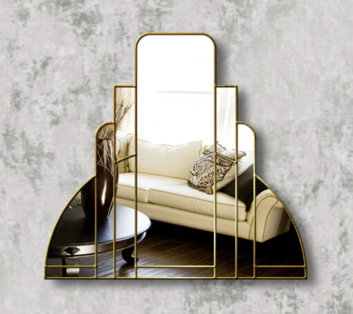 miami gold trim art deco over mantle wall mirror