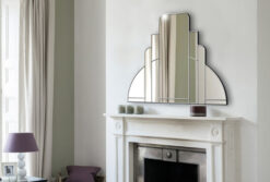 Miami room setting trim silver art deco over mantle wall mirror