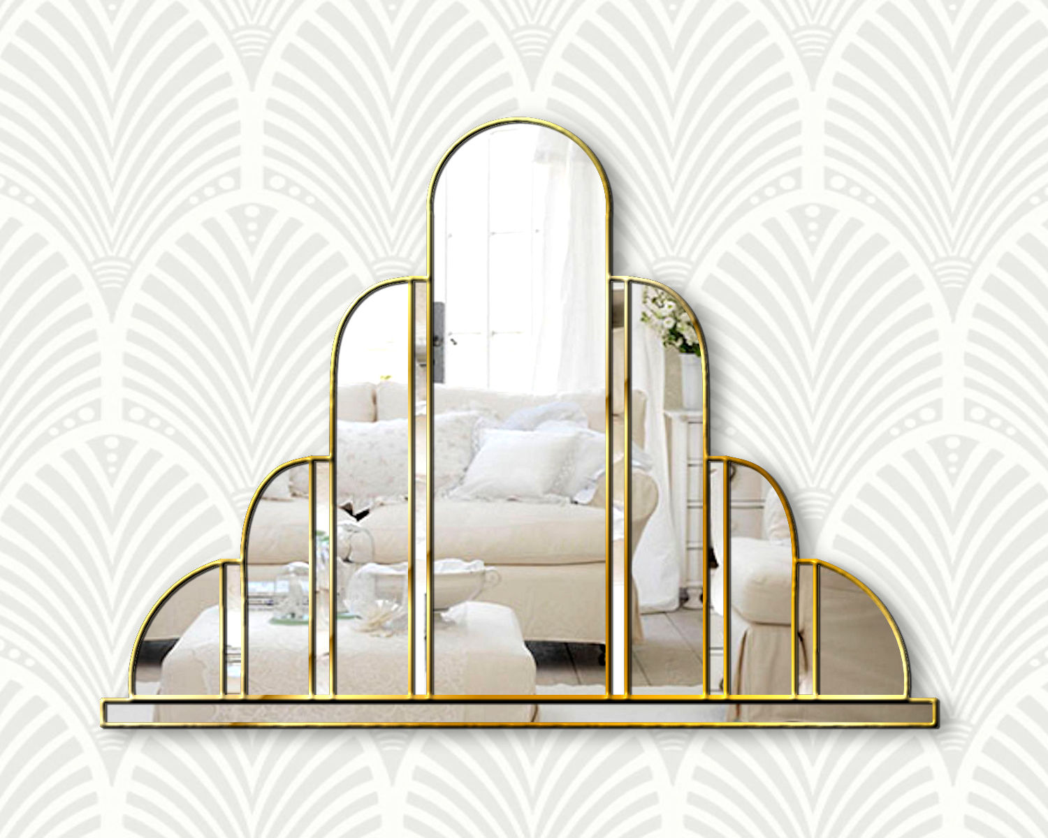 Turin Gold trim art deco over mantle wall mirror