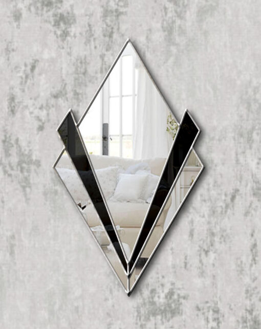 Zante silver trim black glass art deco wall mirror